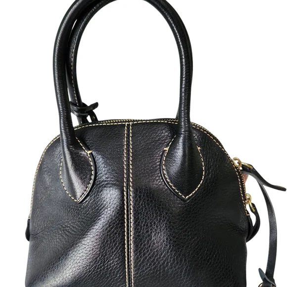 Dooney & Bourke Small Black Leather Satchel with Contrast Stitching